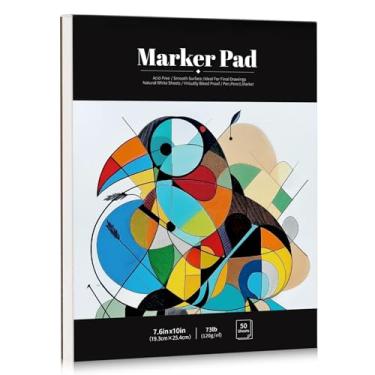 Imagem de Bloco de papel marcador de 50 folhas, bloco de esboço de arte à prova de sangramento de 19 × 25 cm, papel de desenho de 33 kg/120 g/m², livro de esboço em espiral, papel marcador de pintura para