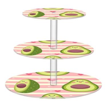 Imagem de Lindo suporte engraçado de abacate com listras pastel, 3 camadas, para festa, copo de acrílico, torre de bolo, estampa animal, bandejas de servir para festa, comida, aniversário, casamento