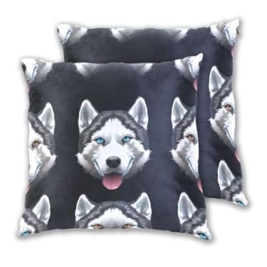Imagem de Joitme Conjunto de 2 capas de almofada de cachorro Husky siberiano preto animal preto capas de almofadas decorativas para sofá, 45,7 x 45,7 cm, 2 peças