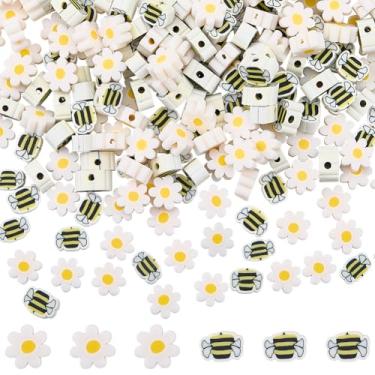 Imagem de SUNNYCLUE 1 caixa, 300 peças, contas de argila de abelha, contas de flores planas, argila de polímero, favo de mel, floral, espaçadores soltos de dupla face para fazer joias, pulseira, colar