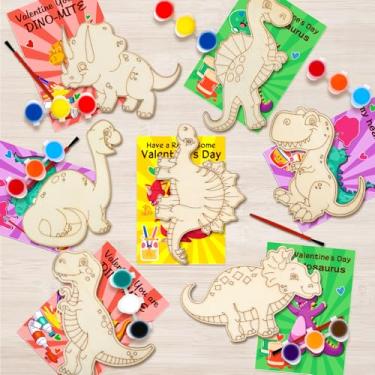 Imagem de Ximoeo Conjunto de 26 conjuntos de artesanato de pintura de madeira de dinossauro, presentes de Dia dos Namorados para crianças