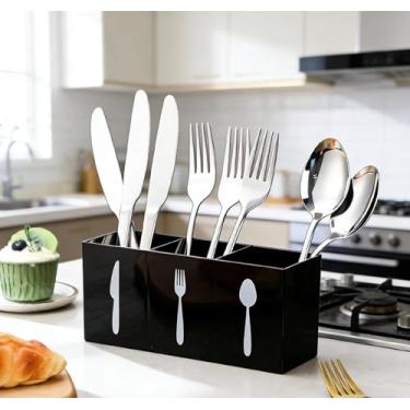 Imagem de Organizador de talheres de acrílico, organizador de talheres, suporte de faca e garfo, cozinha, 3 seções, caixa de armazenamento de utensílios de mesa para armário, interior, casa, talheres, sala de