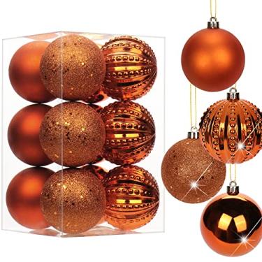 Imagem de Bolas de Natal laranja de 8 cm, 12 peças, conjunto de enfeites de Natal inquebráveis, enfeites de bolas de Halloween, enfeite laranja grande para festa de Natal