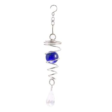 Imagem de Ornamentos decorativos para pendurar – Pingente de metal giratório em espiral 3D com bola de cristal e design de apanhador de sol para decoração de jardim, janela ou interior (azul)
