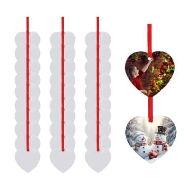Imagem de 30 peças de enfeites de sublimação de metal, enfeites de Natal para decoração de árvore de Natal, blocos de coração de sublimação a granel para impressão de prensa térmica, artesanato artesanal faça