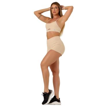 Imagem de Conjunto Curto Top Duplo Decote U Fenda Frontal Shorts Cintura Alta Dupla Modelador Alta Compressão-Feminino