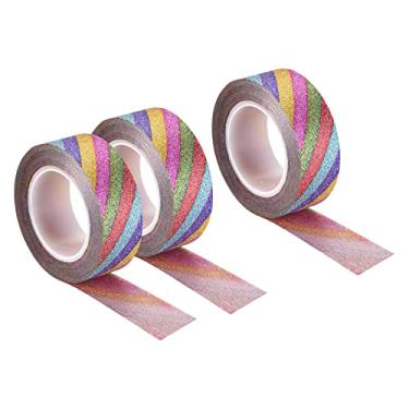 Imagem de Fita de glitter de 1,5 cm x 10 m, fita adesiva decorativa para artesanato 1,5 cm x 10 m colorida para scrapbook, artes faça você mesmo, embalagem com 3