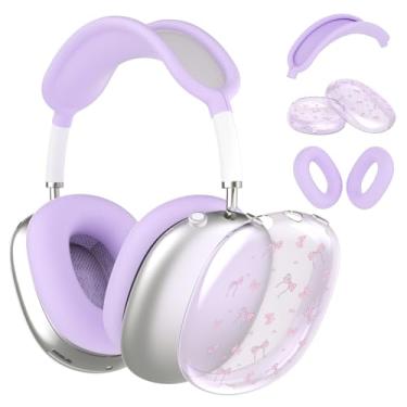 Imagem de Idocolors Capa de fone de ouvido para AirPods Max, Kawaii, lindos laços rosa, capas transparentes, capa de silicone roxa para fones de ouvido para Apple AirPods Max (2024/2020)