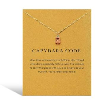 Imagem de Peraca Cris Colar de capivara para mulheres, pingente de animal fofo, corrente calmante, relaxante, mensagem de cura positiva, joias, acessórios para roupas casuais diárias, presentes para amigas