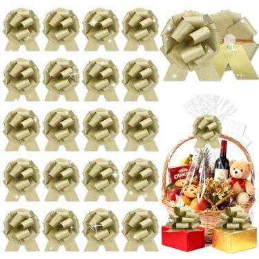 Imagem de 20 peças de laço dourado para embrulho de cesta de presente, laços de presente de Natal, fita adesiva para enfeite de árvore de Natal, garrafas de vinho, buquê de flores, decoração de festa do dia dos