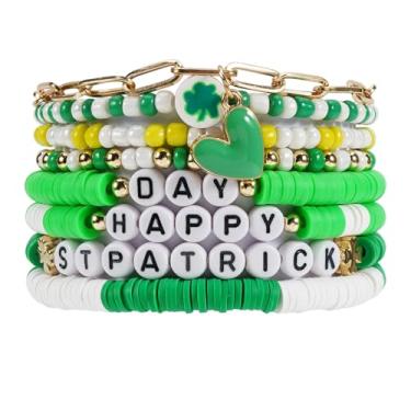 Imagem de Twinfree Pulseira com contas de trevo irlandês do Dia de São Patrício Lucky Kiss Me para mulheres e amigas, One Size, Miçangas, Sem Pedra Preciosa