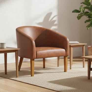 Imagem de Poltrona Sala Decorativa Stella Pé Madeira Trapézio Castanho Sintético