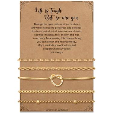 Imagem de Pulseiras de elos de ouro presentes para mulheres: pulseira empilhável banhada a ouro 14K na moda fina delicada elos cubanos conjuntos de joias presentes para mulheres amigas mãe filha irmã, 6.7