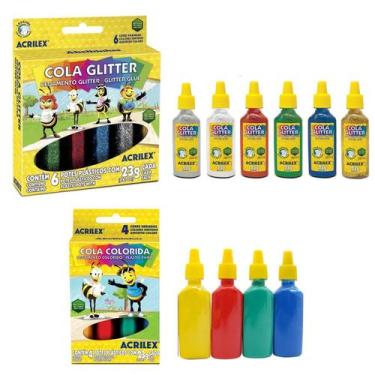 Imagem de Kit Cola Colorida e Cola Glitter 10un Acrilex Uso Escolar ou Artesanat