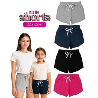 Imagem de Kit 4 Shorts Infantil Juvenil Menina Algodão + Cotton Roupa Feminina Criança Bermuda Verão 04-16-Feminino