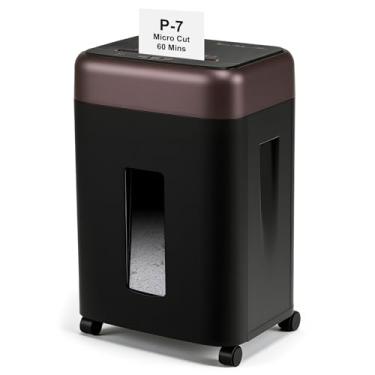 Imagem de Wingwise P-7 Triturador de papel de alta segurança (1 * 1,2 mm), super micro corte de 5 folhas, cesto de lixo de 11,9 galões, trituração de alta velocidade de 3 m/min, triturador de papel à prova de