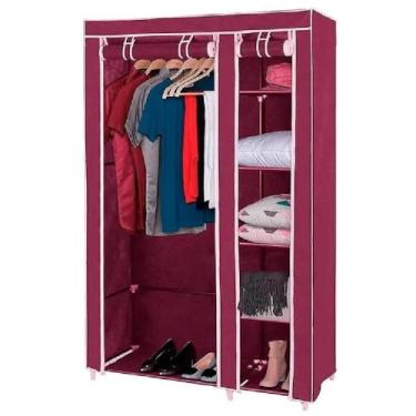 Imagem de GUARDA ROUPA ARMARIO PORTATIL 5 NIVEIS SUPORTE CABIDEIRO PARA ROUPAS CASACO SAPATOS BRINQUEDOS VERMELHO