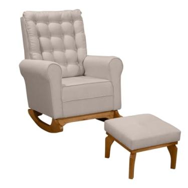 Imagem de Poltrona de Amamentação com Balanço e Puff - Tecido de Linho, Estilo Páris, Ideal para Quartos, Salas e Momentos de Conforto Materno (Linho Bege)