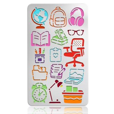 Imagem de UNICRAFTALE Elementos de aprendizagem, estêncil de metal, reutilizável, escritório, escola, caneta, caderno, estêncil, pintura de aço inoxidável, modelo para álbum de fotos faça você mesmo, álbum de