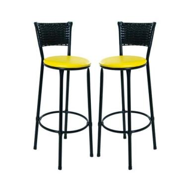 Imagem de Kit 2 Banquetas Banco Alto Bancada Cozinha Americana Junco Preto - Esp