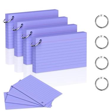 Imagem de DORFAS 200 cartões roxos de 7 x 12 cm com anéis de fichário, cartões de estudo forrados e em branco, cartões de memória grossa para estudantes e professores, cartões codificados por cores para escola