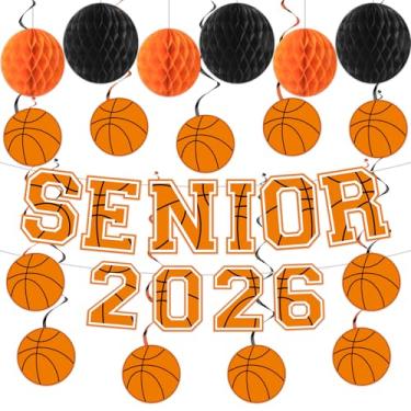 Imagem de Basquete Senior Night 2026 Decoração de festa Sênior 2026 Faixa de Tema Esportivo com Bolas de Favo de Mel Cenário de Fotos de Basquete Ornamentos Pendurados de Formatura para Ensino Médio