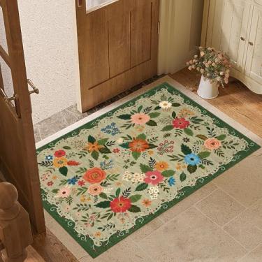 Imagem de GarveeHome Tapete de área 2x3 Boho Floral Pequeno Tapete Antiderrapante Tapete de Pelo Baixo para Entrada, Cozinha, Porta da Frente Entrada Interna, Quarto das Crianças, Verde Claro