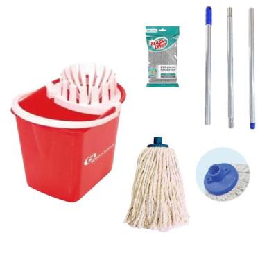 Imagem de Conjunto Mopinho Bralimpia VERMELHO Limpeza De Pisos 12l esp