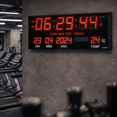 Imagem de Relógio de Parede Digital LED com Data, Dia, Temperatura, Preto, Display Vermelho, 24°C
