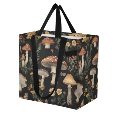 Imagem de SEHANY Sacola de compras reutilizável de cogumelo herb com alças reforçadas, bolsa de compras de lona dobrável à prova d'água de grande capacidade para viagem, cozinha, praia