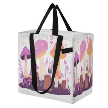 Imagem de SEHANY Sacola de compras reutilizável de cogumelo herb com alças reforçadas, bolsa de compras de lona dobrável à prova d'água de grande capacidade para viagem, cozinha, praia
