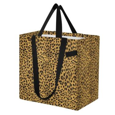 Imagem de SEHANY Sacolas de compras reutilizáveis com estampa de leopardo marrom com alças reforçadas, bolsa de compras de lona dobrável à prova d'água de grande capacidade para viagem, cozinha, praia