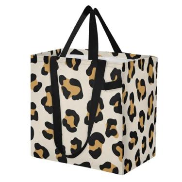 Imagem de SEHANY Sacolas de compras reutilizáveis com estampa de leopardo marrom com alças reforçadas, bolsa de compras de lona dobrável à prova d'água de grande capacidade para viagem, cozinha, praia