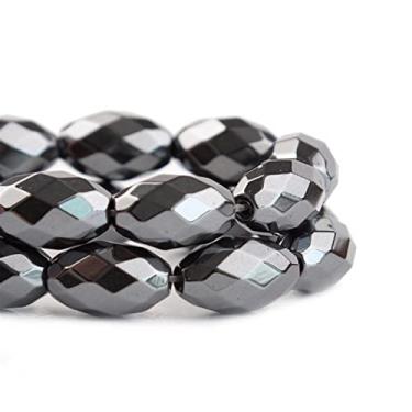 Imagem de XMGKMN Oval Black Gallstone Loose Bead Cut Face Double Hole Beaded Handmade Semi-Acabado Black Gallstone Bracelet Beaded Jewelry 1 pç contas semiacabadas (Cor: Miçanga oval, Tamanho: 10 * 20 mm)