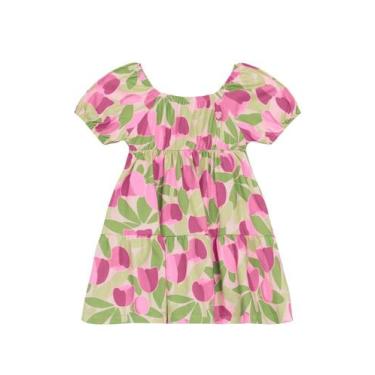 Imagem de Vestido infantil menina estampado Brandili -Rosa, 3, Rosa