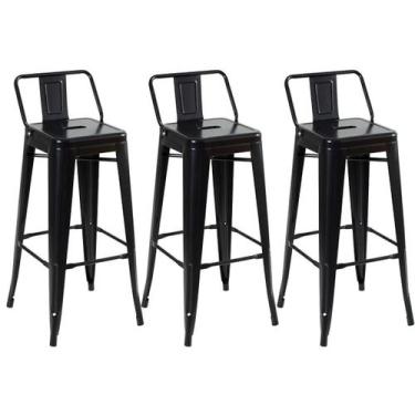 Imagem de Kit 3 Banquetas Altas Industriais Pretas em Aço 76cm com Encosto  Esti