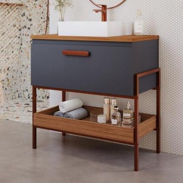 Imagem de Armário de Banheiro Porti 60 Cm 1 Porta 100% Mdf Titanium/Freijó - Mgm