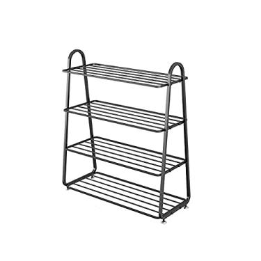 Imagem de Prateleira de sapato de metal, organizador de armazenamento de sapato, prateleiras pretas de armazenamento de sapatos com estrutura de ferro estável para armários de entrada, organizador de