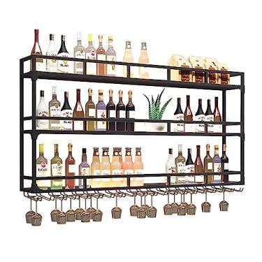 Imagem de Prateleiras de vinho de metal montadas na parede, suporte de garrafa multifuncional moderno, rack de armazenamento de taças de champanhe, prateleiras de bar para garrafas de licor, suporte de exibição