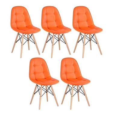 Imagem de Loft7, Kit 5 Cadeiras Charles Eames Eiffel, Assento Estofado Botonê, Pés Em Madeira Clara Moderna E Elegante Versátil Sala De Jantar Cozinha Cafeteria Quarto, Laranja