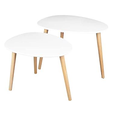 Imagem de U5GAAALPPQ9 Mesa lateral FCH Mesa lateral de duas peças triamina Xsg-068 mesa de centro de madeira branca mesa lateral para apartamentos, casas ou escritórios