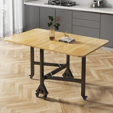 Imagem de ZXLPHA Mesa de jantar dobrável móvel com 6 rodas, mesa lateral escondida, pernas de mesa de metal, mesa extensível e versátil com economia de espaço para 4 a 8 pessoas