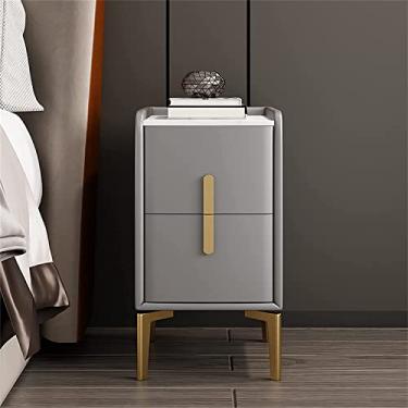 Imagem de Mesa de cabeceira de madeira preta, suporte para quarto, branco, moderno, mini armário de cabeceira com 2 gavetas, cinza, leve, luxuoso, ultra-estreito, couro italiano, armário de cabeceira 35 x 40 x