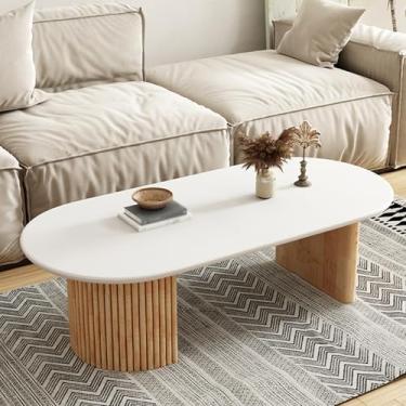 Imagem de Mesa de centro quadrada de madeira, grande mesa de madeira maciça, pés de madeira maciça estável, cantos arredondados, altura adequada, adequada para estudo, sala de estar e quarto (branco, 100 x 50 x