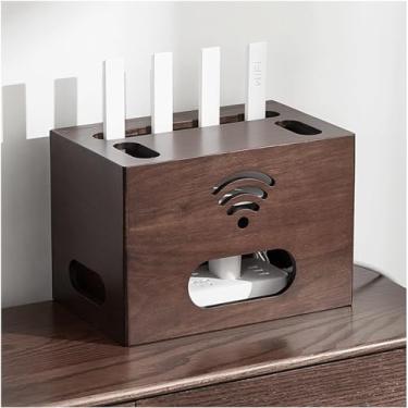 Imagem de Caixa de armazenamento de roteador WiFi para prateleira de roteador, caixa de armazenamento de rede de madeira maciça, caixa de armazenamento de roteador WiFi para gerenciamento de cabos de mesa