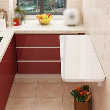 Imagem de Mesa dobrável montada na parede, mesa de computador flutuante de madeira, para bancada de trabalho, mesa de jantar, cozinha, lavanderia, escritório em casa, branca, com acessórios (100 x 30 cm) ()