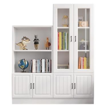 Imagem de Estante de armário de chão à prova de poeira com porta de vidro, armário de armazenamento pequeno armário para prateleira de sala de estar (cor: 60 x 30 x 115 cm rosa A) (150 + 115 cm branco Q)