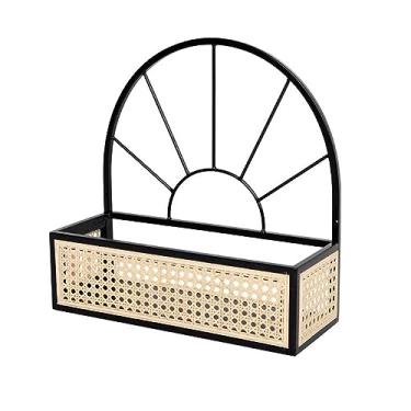 Imagem de Prateleiras flutuantes de parede, prateleira de cesta de vime montada na parede com moldura de metal, organizador de armazenamento suspenso, decoração de parede de casa para sala de estar, quarto