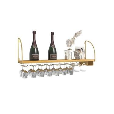 Imagem de Prateleira de vinho de metal montada na parede, prateleira de vinho industrial pendurada prateleiras de parede flutuantes, suporte de taças de vinho, suporte de copos de vinho, rack de exibição de