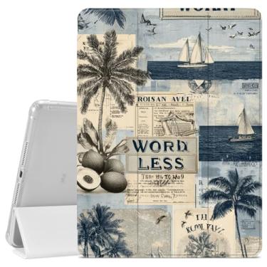 Imagem de VibrantFruitique Capa de colagem retrô para iPad (A16) 11ª geração 2025 11 polegadas/10ª geração 2022 10,9 polegadas, capa protetora vintage ilha, porta-lápis, parte traseira de TPU macio transparente